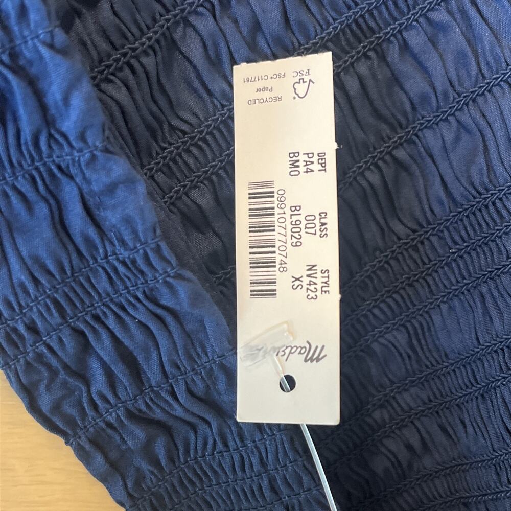 $148 NWT Madewell Melody Scoopback Smocked Midi Dress Women's Size XS Blue NV423 - Picture 7 of 9